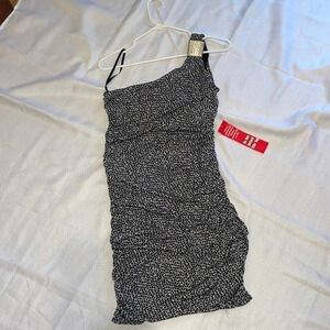 Sweet storm women’s dress Large mini one shoulder leopard print black grey